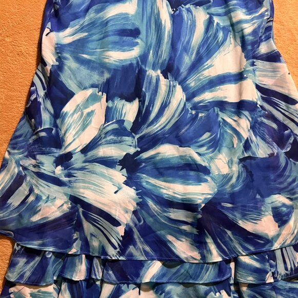 Studio One Women 8 Blue Teal Halter Key Hole Back Ruffle Tiered Summer Dress (W) - Picture 2 of 9